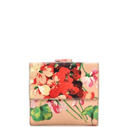 French Flap Wallet Blooms Print GG Coated Canvas