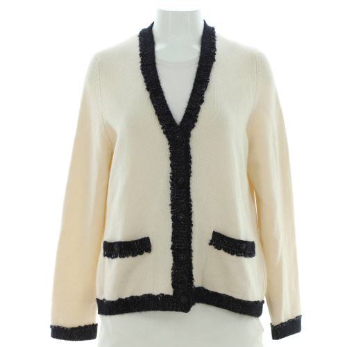 Women's Bicolor Two Pocket V-Neck Cardigan Cashmere and Silk Blend