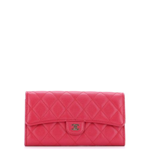 CC Gusset Classic Flap Wallet Quilted Caviar Long