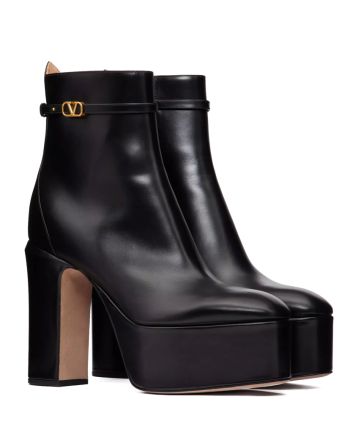 Valentino Garavani Tan-Go Platform Ankle Boot In Calfskin 120MM Black