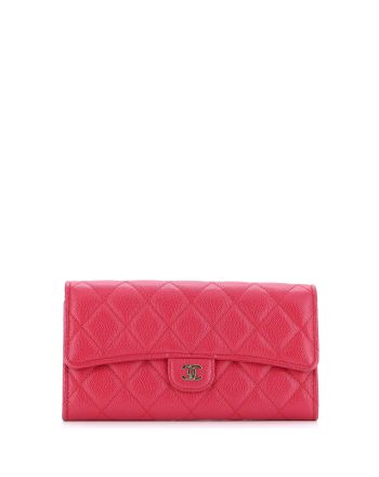 CC Gusset Classic Flap Wallet Quilted Caviar Long