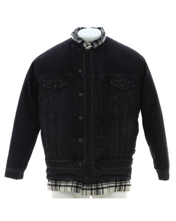 Men's Layered Oversized Padded Jacket Quilted Denim with Polyester and Wool